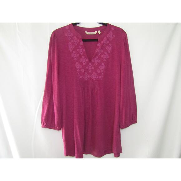 Soft Surroundings Size L Rayon Tunic Top Pink Embroidered Boho Casual Womens - Picture 1 of 7